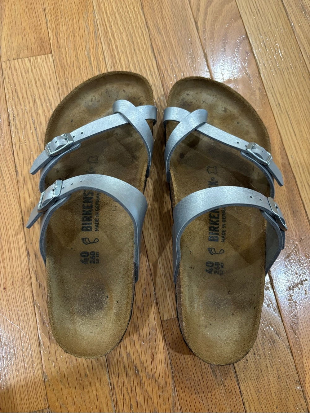 Birkenstock Mayari Metallic Silver Strappy Sandals